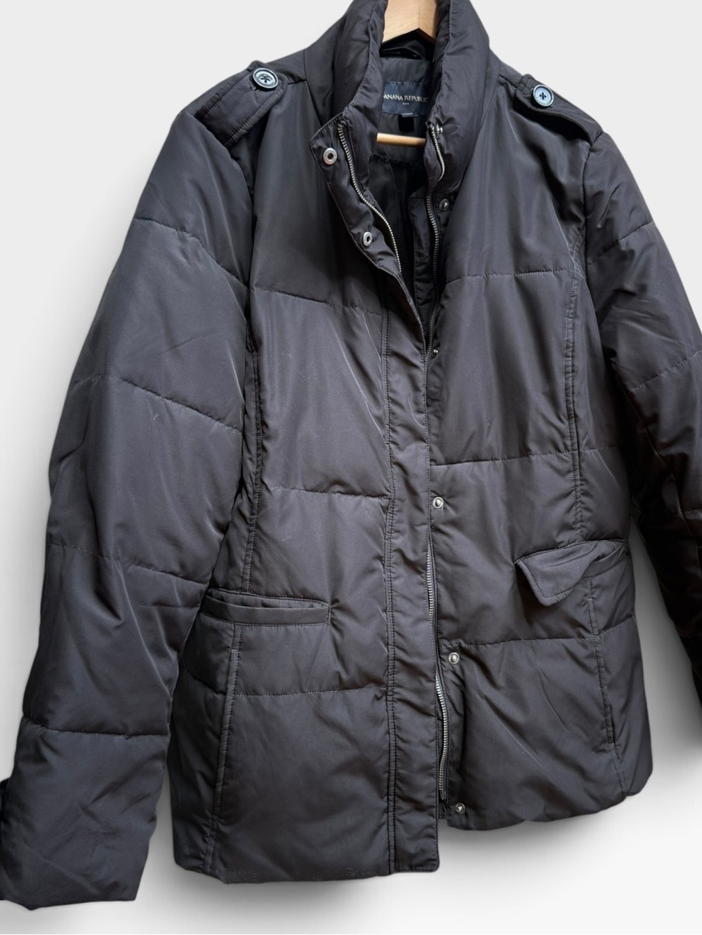 Banana Republic Black Quilted Puffer Jacket Full Zip XL
